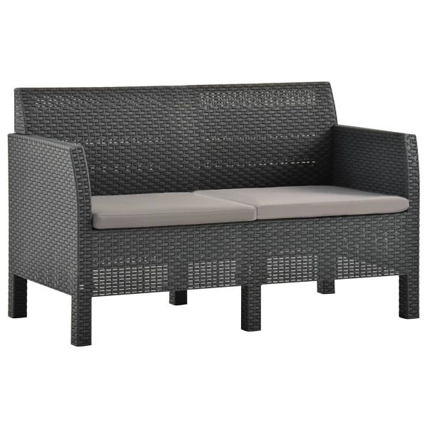 vidaXL 2-Sitzer Gartensofa mit Kissen Anthrazit PP Rattan, 3067231