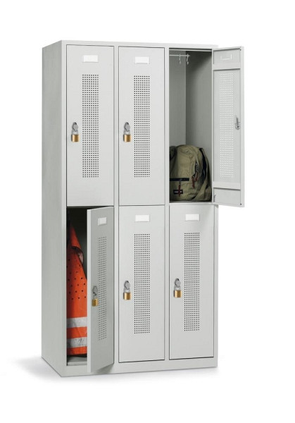 Deskin Doppelstöckiger Garderoben-Spind ohne Unterbau, Lichtgrau RAL 7035, 870 x 500 x 1700 mm, 6 Abteile, Korpus: Lichtgrau RAL 7035, 331381