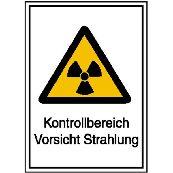 Stein HGS Strahlenschutzschild mit Warnzeichen und Zusatztext, Kontrollbereich Vorsicht Strahlung, 210 x 297 mm / Alu,geprägt, 11.2087