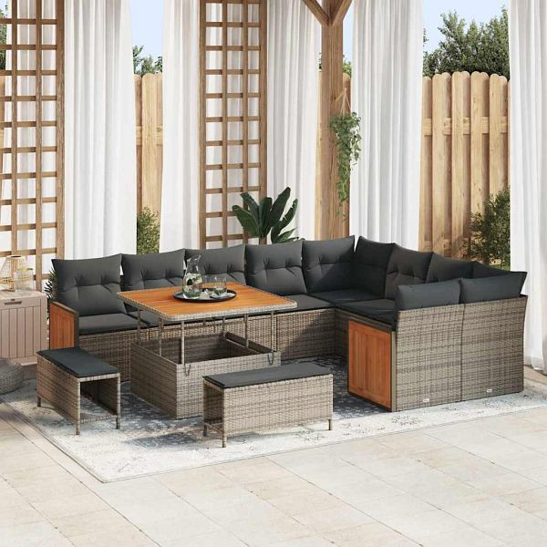 vidaXL Garten-Sofa-Set mit Kissen 12-teilig Grau 100 x 100 x 71 cm, 3363338