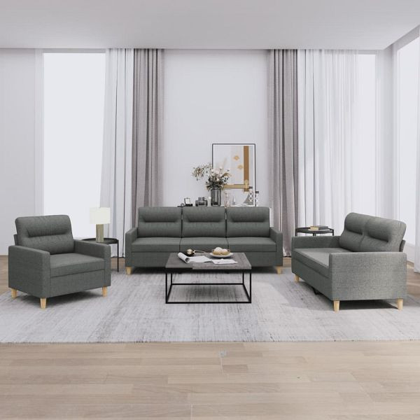 vidaXL 3-tlg. Sofagarnitur mit Kissen Dunkelgrau Stoff, 3201537