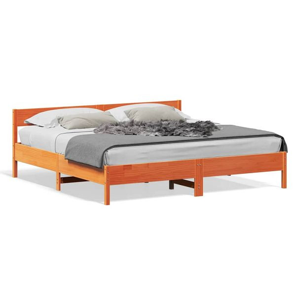 vidaXL Massivholzbett mit Kopfteil Wachsbraun 180x200 cm Kiefer, 3216214