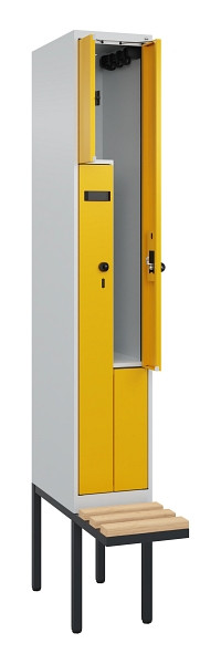 C+P Z-Spind Evolo PLUS, Bank, 2 Fächer, 2120x300x815mm, 7035/1004, Drehriegel, Sitzfläche Holz, 0490437-102 S10000