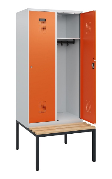C+P Spind Evolo PLUS, 2 Abteile, 1950x800x815mm, 7035/2004, Zylinderschloss, Sitzfläche Buche-Hartholz, Sitzbank, 0490505-22 S10022