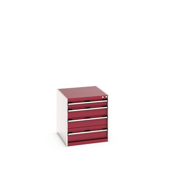 bott cubio Schubladenschrank bestückt, mit 4 Schubladen, BxTxH: 650x750x700mm, RAL 7035/004, Purpurrot, 40027005.24V