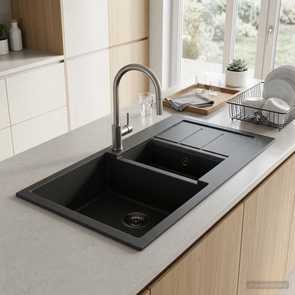 vidaXL Küchenspüle mit Doppelbecken Granit 80 x 50 x 30,5 cm Graphit, 42053746