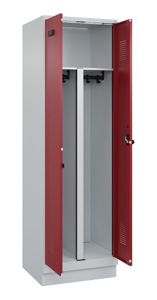 C+P PSA Schwarz-Weiß-Spind Evolo PLUS, mit Sockel, 2 Abteile, 1950x600x500mm, 70, Frontfarbe RAL 3003 Rubinrot, Drehriegel, 049022-20P S10004