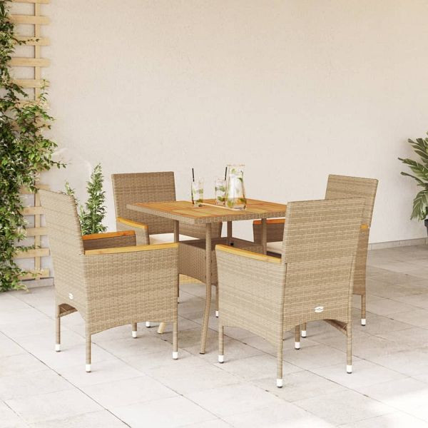 vidaXL 5-tlg. Garten-Essgruppe mit Kissen Beige Poly Rattan Akazie, 3278702
