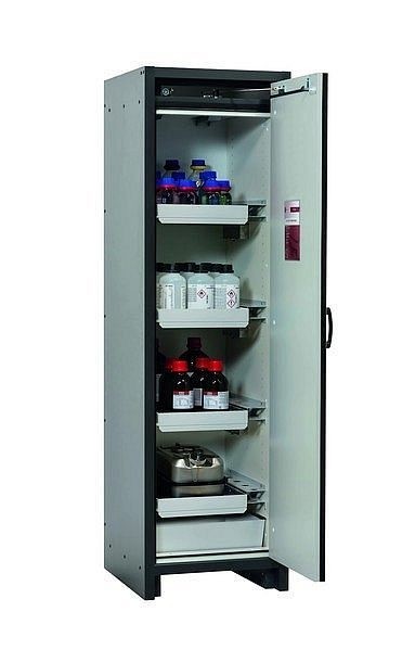 asecos Sicherheitsschrank Q-CLASSIC-30, Q30.195.056.R in lichtgrau RAL 7035 mit 3x Auszugswanne Standard (Stahlblech), 31007-061-33422