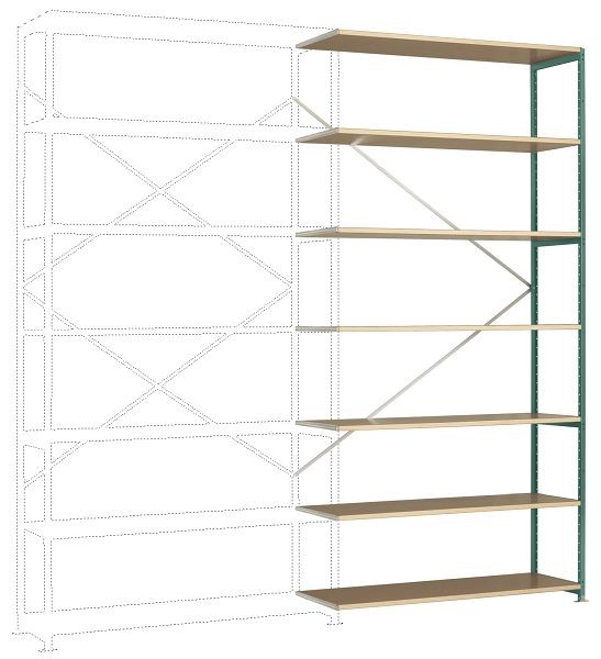 Manuflex Großfach-Steckregal Anbauregal mit 7 Holzverbundböden, HxBxT = 3000 x 1500 x 400 mm, graugrün, RP1741.0001