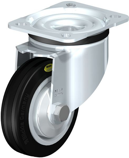 Blickle LK-RD 100R-1-FA Stahlblech-Lenkrolle, schwere Ausführung, mit Anschraubplatte, Zweikomponenten-Vollgummi, Schwarz, 322313