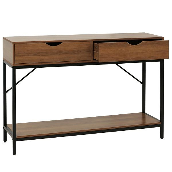 Mendler Konsolentisch HWC-O76, Telefontisch Beistelltisch Ablagetisch, Schubladen Ablage Industrial 76x109x30cm, braun, 139404