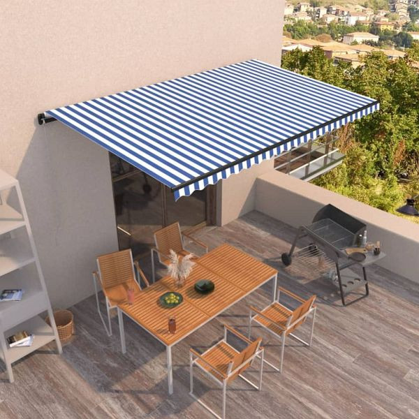 vidaXL Markise Automatisch Einziehbar 500x350 cm Blau und Weiß, 3069226