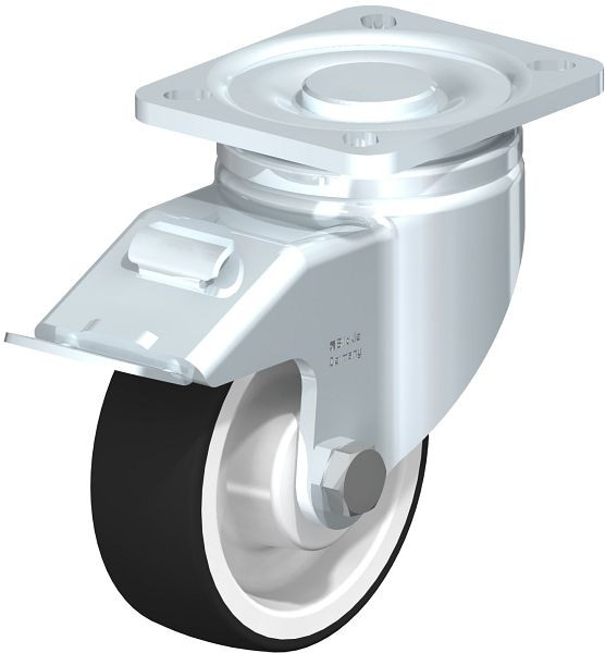 Blickle LH-POTH 100R-1-FI Stahlblech-Bockrolle, Schwerlast-Ausführung, mit Anschraubplatte & Feststeller, Thermoplastisches Polyurethan, Grau, 639948