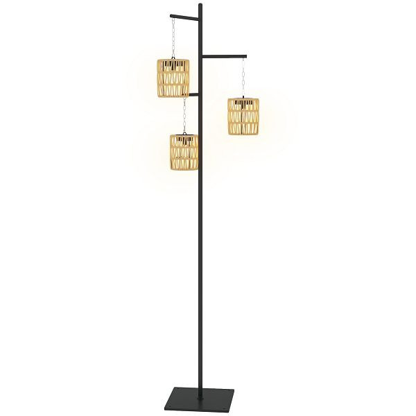 Outsunny Solar Stehlampe Rattan Solarlampen mit Lichtsensor 3 Lichten Automatisch im Boho-Stil IP44 Spritzwassergeschützt, 867-270V00YL