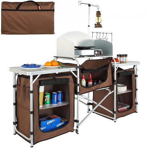 VEVOR Campingküche Campingschrank 174 x 176 x 46 cm, Tischküche mit Lampenmast & Haken Reiseküche, DFBKYDCFHSBZD00R7V0