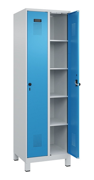 C+P Wäsche-Spind Evolo PLUS, mit Füßen, 2 Abteile, 1950x600x500mm, 7035/5012, Verschluss Drehriegel, Ablageböden 8, 049010-20B S10007
