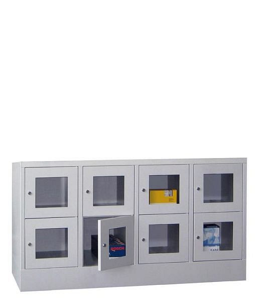 Pavoy Schließfachschrank mit Sockel 855/500/1600, 4b x 2h, Zylinderschloss, Abteilbreite 400, Sichtfenster, 61213-424-091-118303