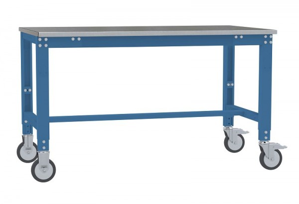 Manuflex Arbeitstisch UNIVERSAL Spezial mobil mit Blechbelagplatte, BxTxH = 1000 x 800 x 752-972 mm, Brillantblau, AU7314.5007