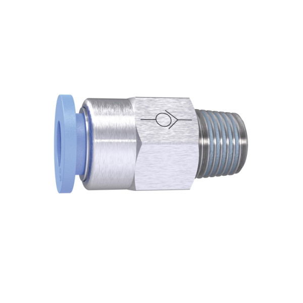 Riegler Gerades Rückschlagventil »Blaue Serie«, Gewinde zu Schlauch, R 1/8, für Schlauch-Außen-Ø 6 mm, pmax. 10 bar, Kunststoff/Messing vernickelt, 151501