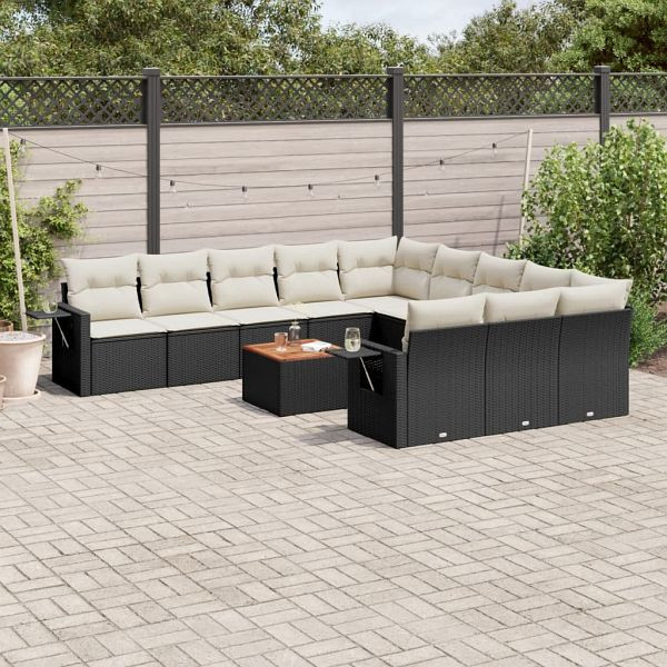 vidaXL 12-teilig Garten-Sofagarnitur mit Kissen Schwarz Poly Rattan, 3224789