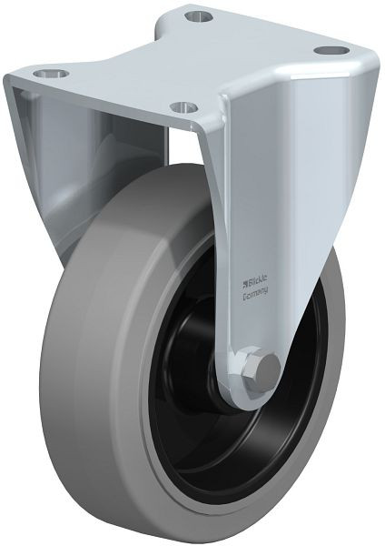 Blickle BH-POEV 125XR-1-SG Stahlblech-Bockrolle, Schwerlast-Ausführung, mit Anschraubplatte, Elastik-Vollgummi, Grau, 851955