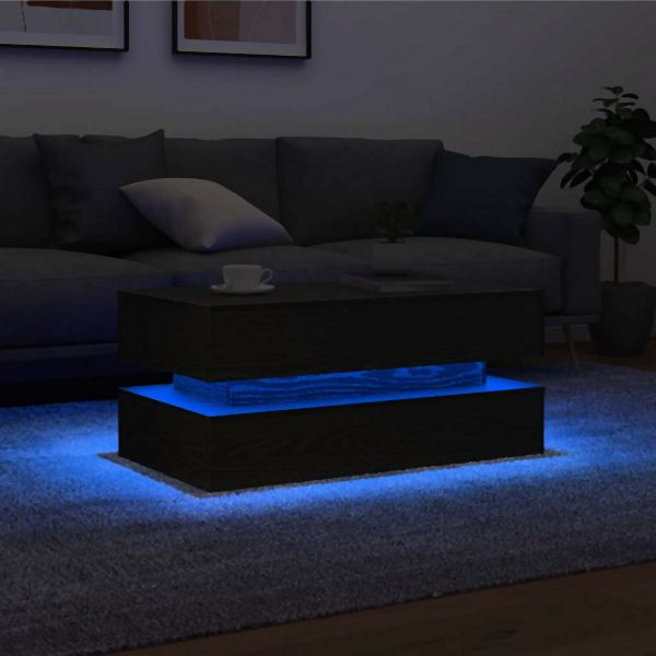 vidaXL Couchtisch mit LED-Leuchten Schwarz Eichen-Optik 90x50x40 cm, 862258