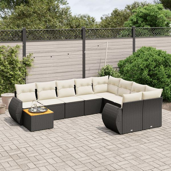 vidaXL 10-teilig Garten-Sofagarnitur mit Kissen Schwarz Poly Rattan, 3225167