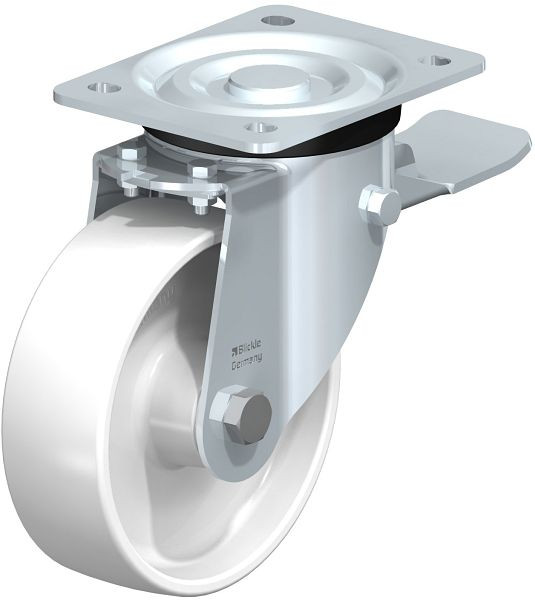 Blickle L-PO 150XR-ST Stahlblech-Lenkrolle, mittelschwere Ausführung, mit Anschraubplatte & Feststeller, Polyamid, Weiß, 101766
