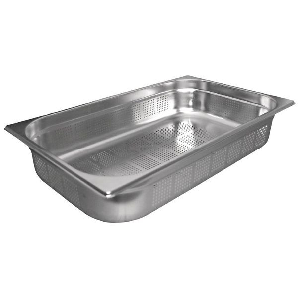 Vogue GN-Behälter Edelstahl 20cm GN1/1 gelocht, Gastronormgrößen für maximale Kapazität, K843