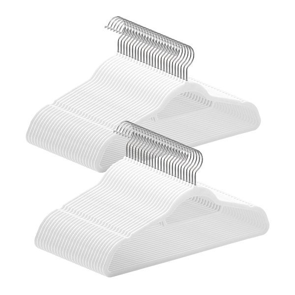 SONGMICS Samtbügel, 50er-Pack, rutschfeste Kleiderbügel, 0,6 cm dick, 360° Drehhaken, 43,5 cm lang, weiß, CRF020W02