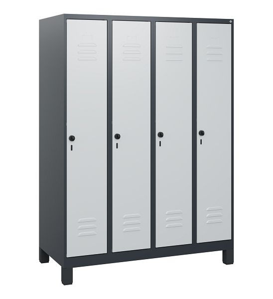 C+P Umkleidespind Classic PLUS, Füße, 4 Abteile, 1630x1200x500mm, 7035/7035, Drehriegel, 0800105-40 S10009