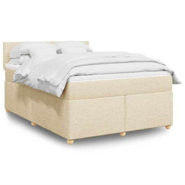 vidaXL Boxspringbett mit Matratze Creme 140x190 cm Stoff, 3286680