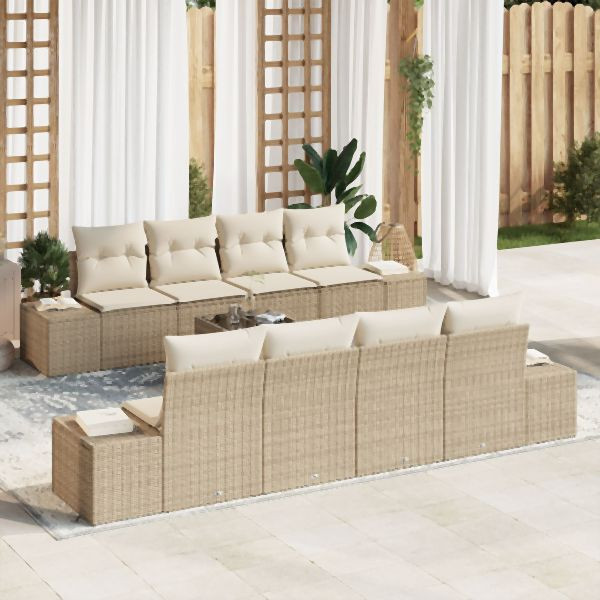 vidaXL 7-teiliges Garten Sofa Set mit Kissen Beige Poly Rattan, 3355660