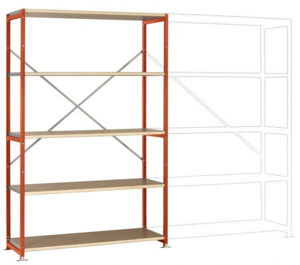 Manuflex Breitfach-Steckregal Grundregal mit 5 Holzverbundböden, HxBxT = 2000 x 1280 x 400 mm, rotorange, RP1026.2001
