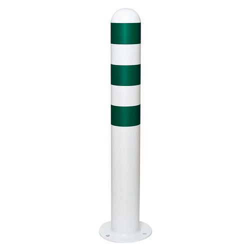 DENIOS CITY Schutzpoller feuerverzinkt, zum Aufdübeln, Ø 108 mm, beschichtet, grüne Reflexringe, H 800 mm, 310925