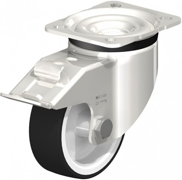 Blickle LKX-POTH 100G-1-FI Edelstahl-Schwerlast-Lenkrolle mit Anschraubplatte & Feststeller, Thermoplastisches Polyurethan, Grau, 754890
