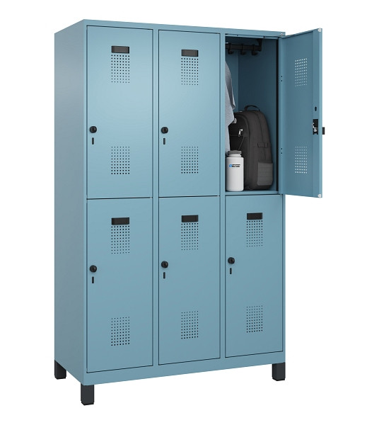 C+P Doppelstöckiger Spind Evolo PLUS, mit Füßen, 6 Fächer, 1950x1200x500mm, 001, Drehriegel, 049310-32 S10021