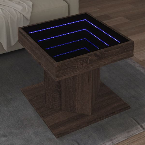 vidaXL LED-Couchtisch Braun Eichen-Optik 50x50x45 cm Holzwerkstoff, 847566
