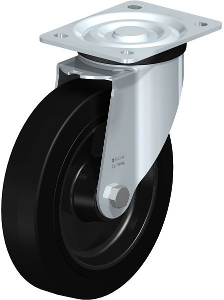 Blickle L-POEV 200R Stahlblech-Lenkrolle, mittelschwere Ausführung, mit Anschraubplatte, Elastik-Vollgummi, Schwarz, 43075