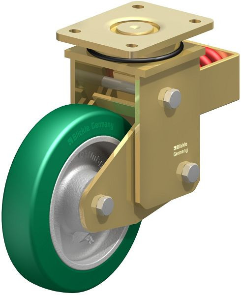Blickle LSFN-GST 200K Stahlgeschweißte Schwerlast-Lenkrolle mit Stahlfeder, Blickle Softhane®, Grün, 689679