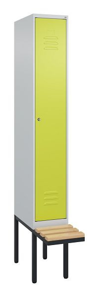 C+P Umkleidespind Classic PLUS, 2120x300x815mm, 7035/0024, Zylinderschloss, Buche-Sitzleisten, je 2 Doppel-Haken, 0800407-10F S10054