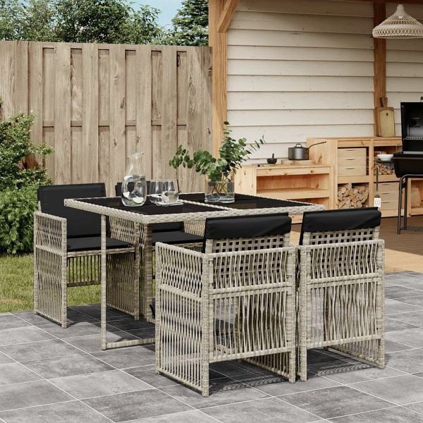 vidaXL 5-teilig Garten-Essgruppe mit Kissen Hellgrau Poly Rattan, 3210899