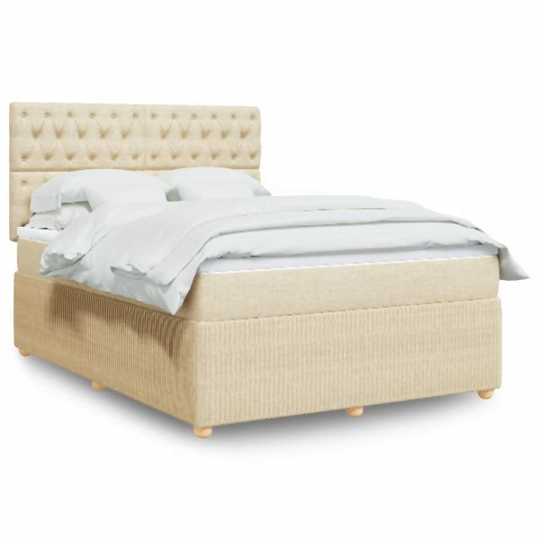 vidaXL Boxspringbett mit Matratze Creme 140x190 cm Stoff, 3292063