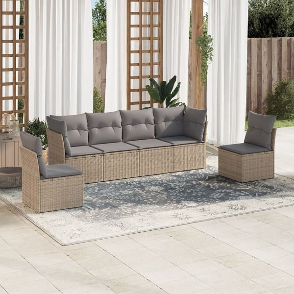 vidaXL 6-tlg. Garten-Sofagarnitur mit Kissen Beige Poly Rattan, 3249208