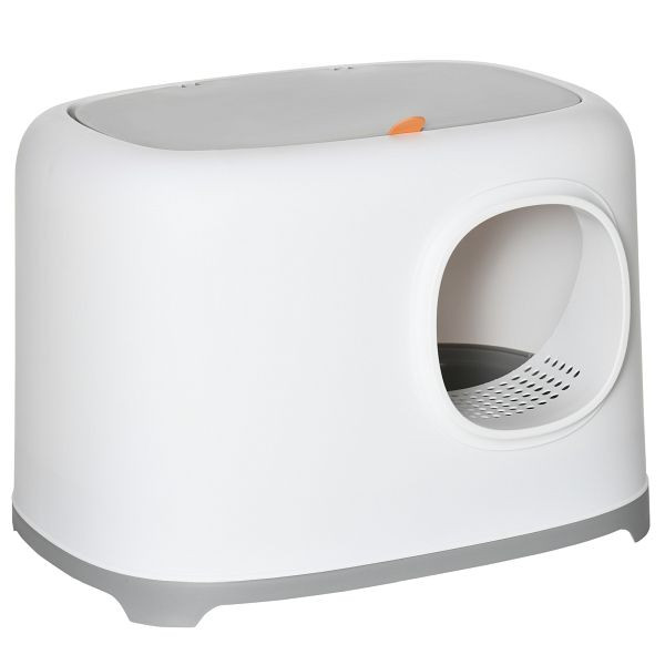 PawHut Katzenklo mit Deckel Katzentoilette mit Haube Schaufel Gitterboden XXL Katzentoilette für Katzen bis 5 kg 55 x 40 x 39 cm Weiß, D31-047