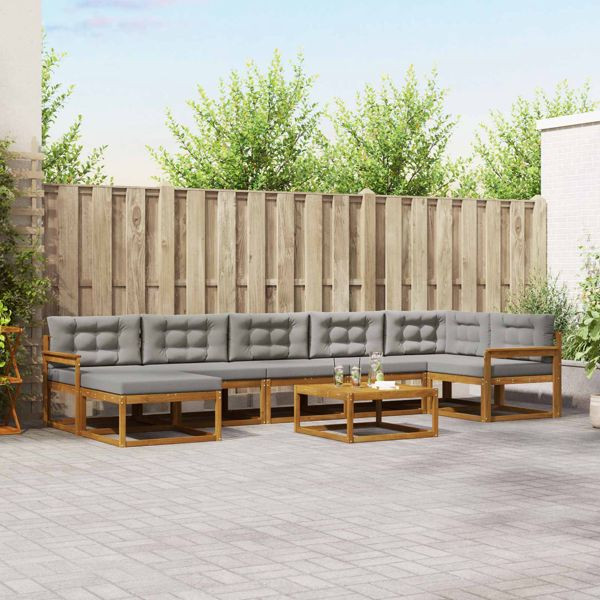 vidaXL Outdoor-Sofagarnitur mit Kissen 8-teilig Natürlich und Hellgrau, 3367919