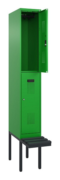 C+P Doppelstock-Spind Evolo PLUS, Bank, 2 Fächer, 2120x300x815mm, 6037/6037, Zylinderschloss, Sitzfläche Kunststoff, 0493407-10 S10140