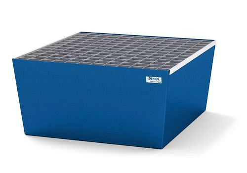 DENIOS Auffangwanne classic-line für 1 Fass, Stahl blau lackiert, Gitterrost, B 885 mm, 259296