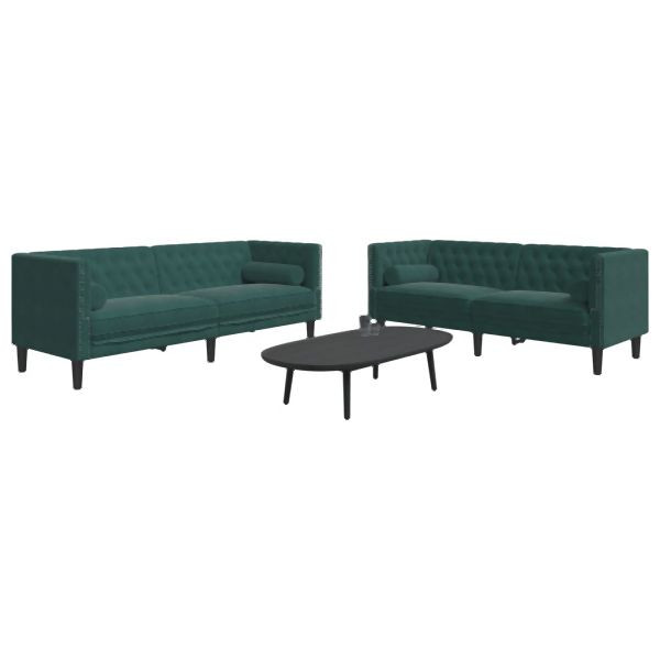 vidaXL 2-tlg. Chesterfield-Sofa-Set mit Nackenrollen Dunkelgrün Samt, 3209293